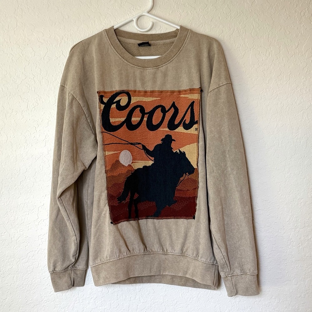 Retro COORS Sweatshirt Large Tapestry Cowboy Pullover Country Western Rodeo